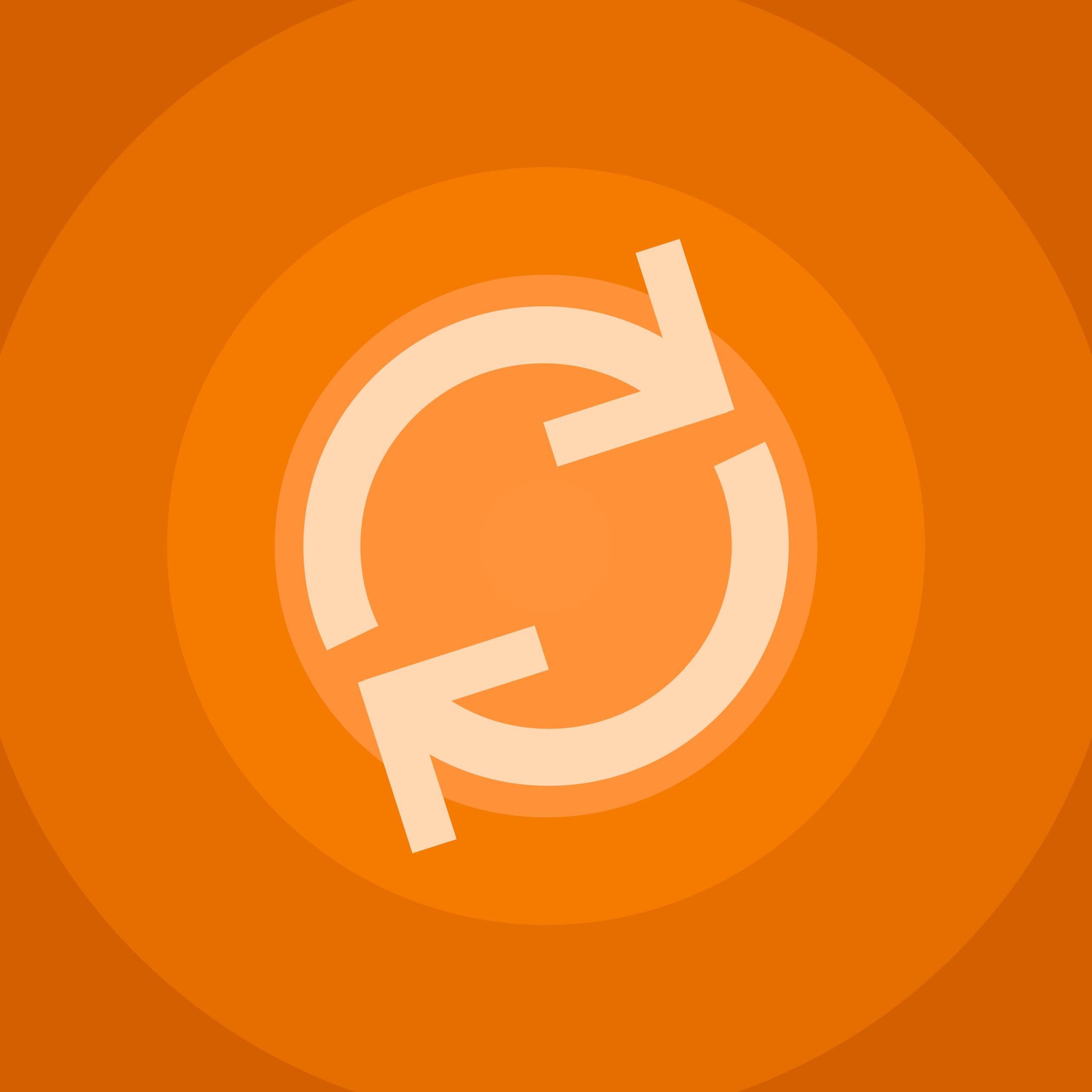 Deko-bild mit abstrakten, orangefarbenen Kreisen und zwei Pfeilen im Kreis, moderner Hintergrund für CBD-Shop und Naturprodukte.